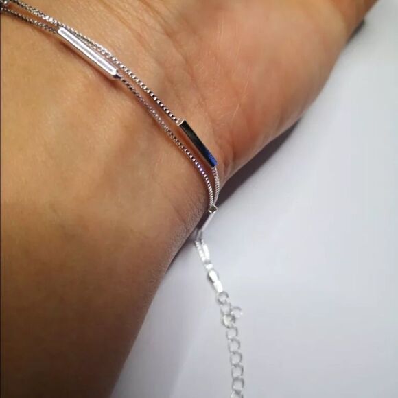 ✨NEW 925 Sterling Silver Double Strand Dainty Bar Bracelet ‼️RESTOCK… - Picture 3 of 11